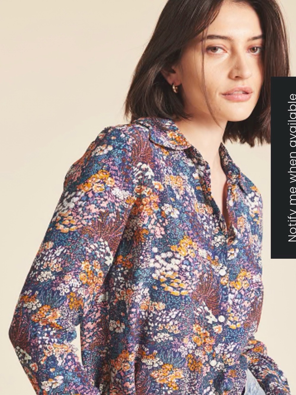 Trovata Floral Button-Front Blouse in Navy, Purple and Mustard